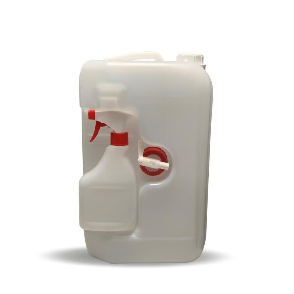 Kunststoff Kanister HDPE natur 11 Liter mit 0,5L Flasche und Ablasshahn - Leer | OV 45 rechteckig
